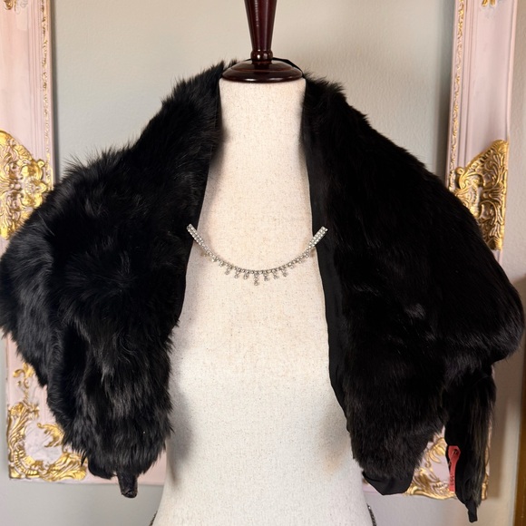 Vintage Mink Fur & Silk Stole with Vintage Rhinestone Clip Closure - Picture 1 of 11